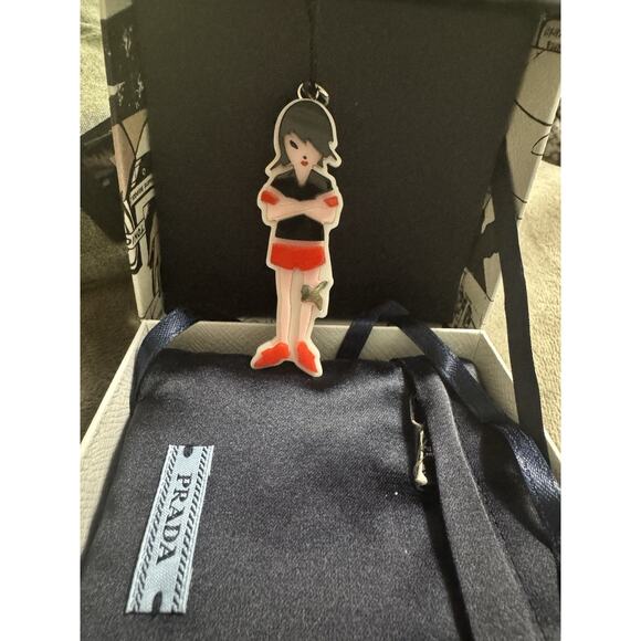 Prada Sterling Silver Plexiglass Girl Charm Pendant Keychain NWT Box - Picture 2 of 6